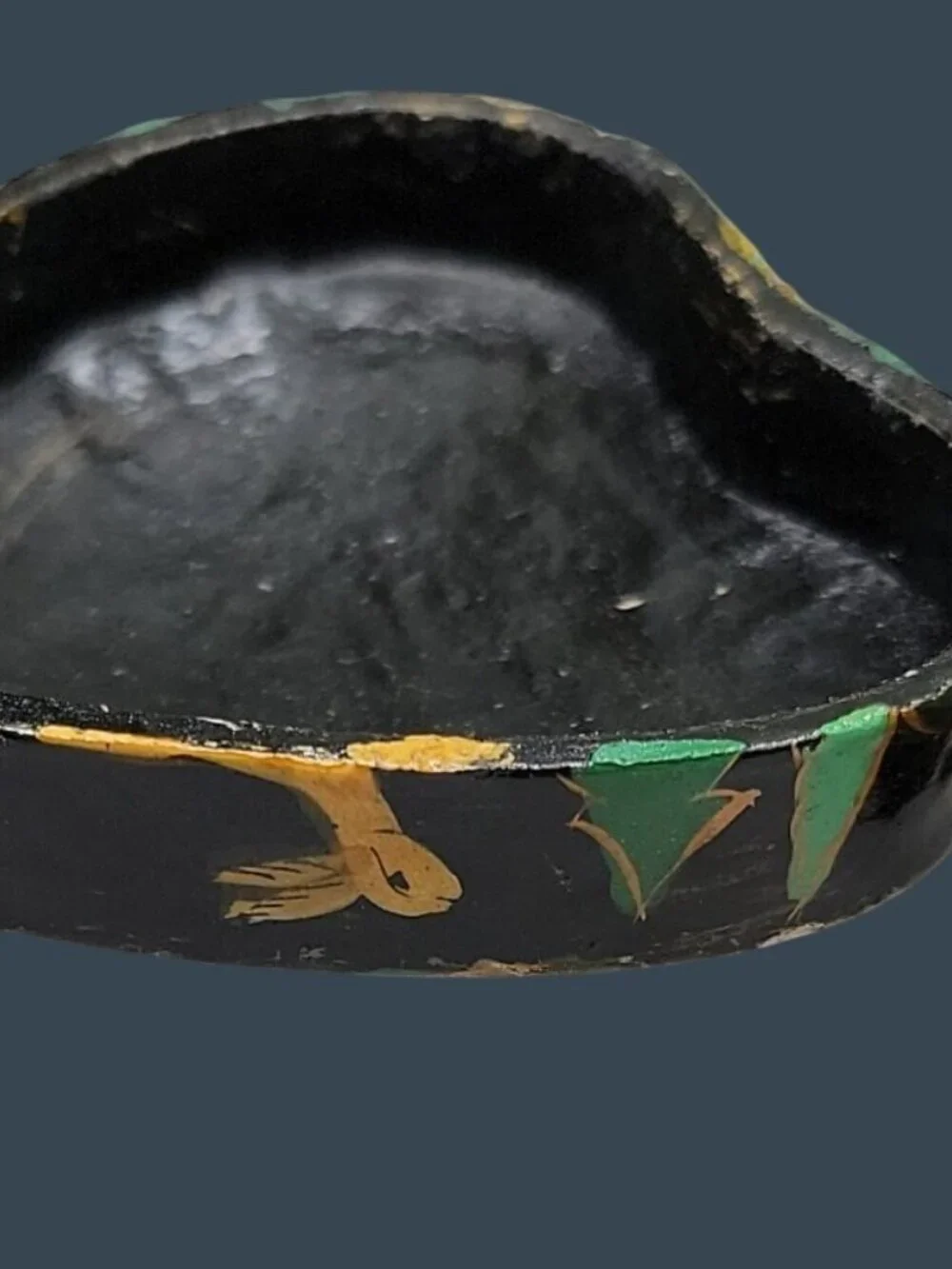 Vintage Kashmiri Heart-Shaped Papier Mache Box Hunter Jungle Motif 3